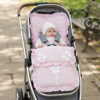 Plain Pink/White Footmuff/Cosytoes With Large Bows & Lace